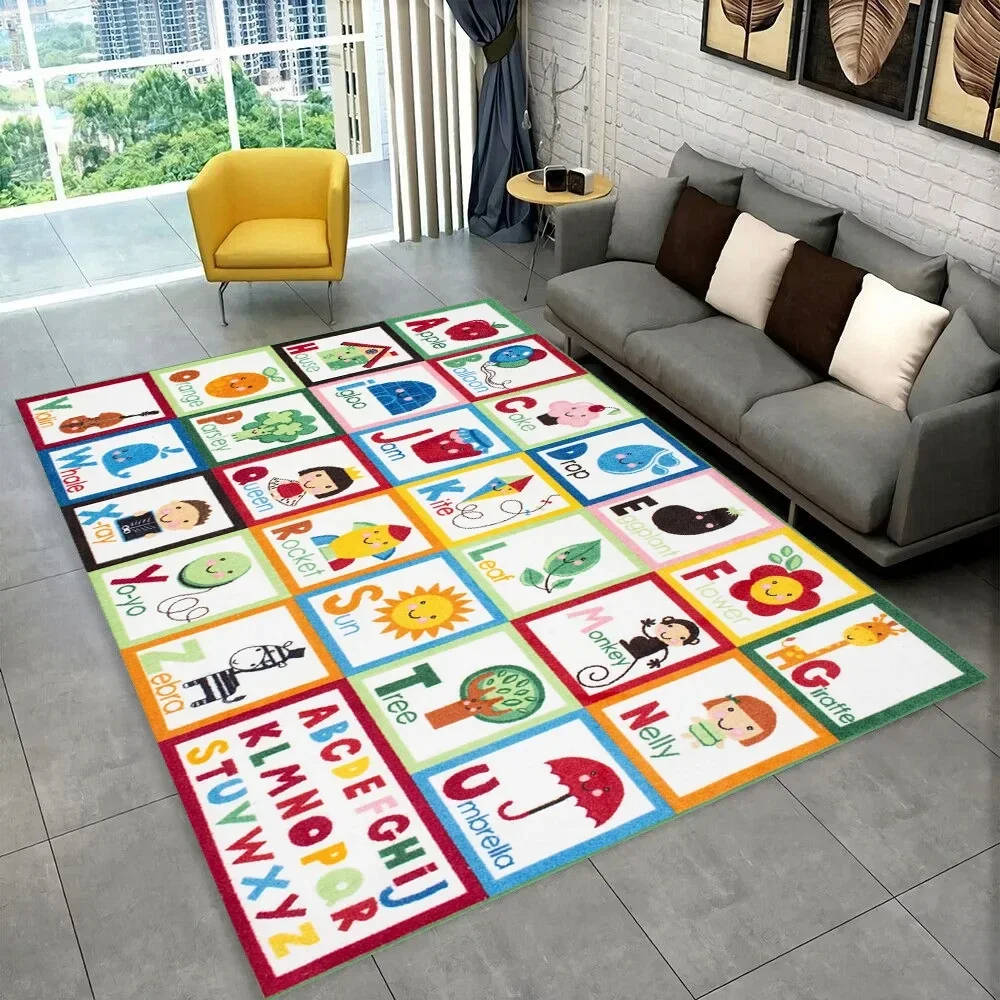 Abc Kids Early Education - ABCカートゥーンアルファベット子供用プレイマット、リビングルームや寝室のソファ用カーペット、滑り止めマット