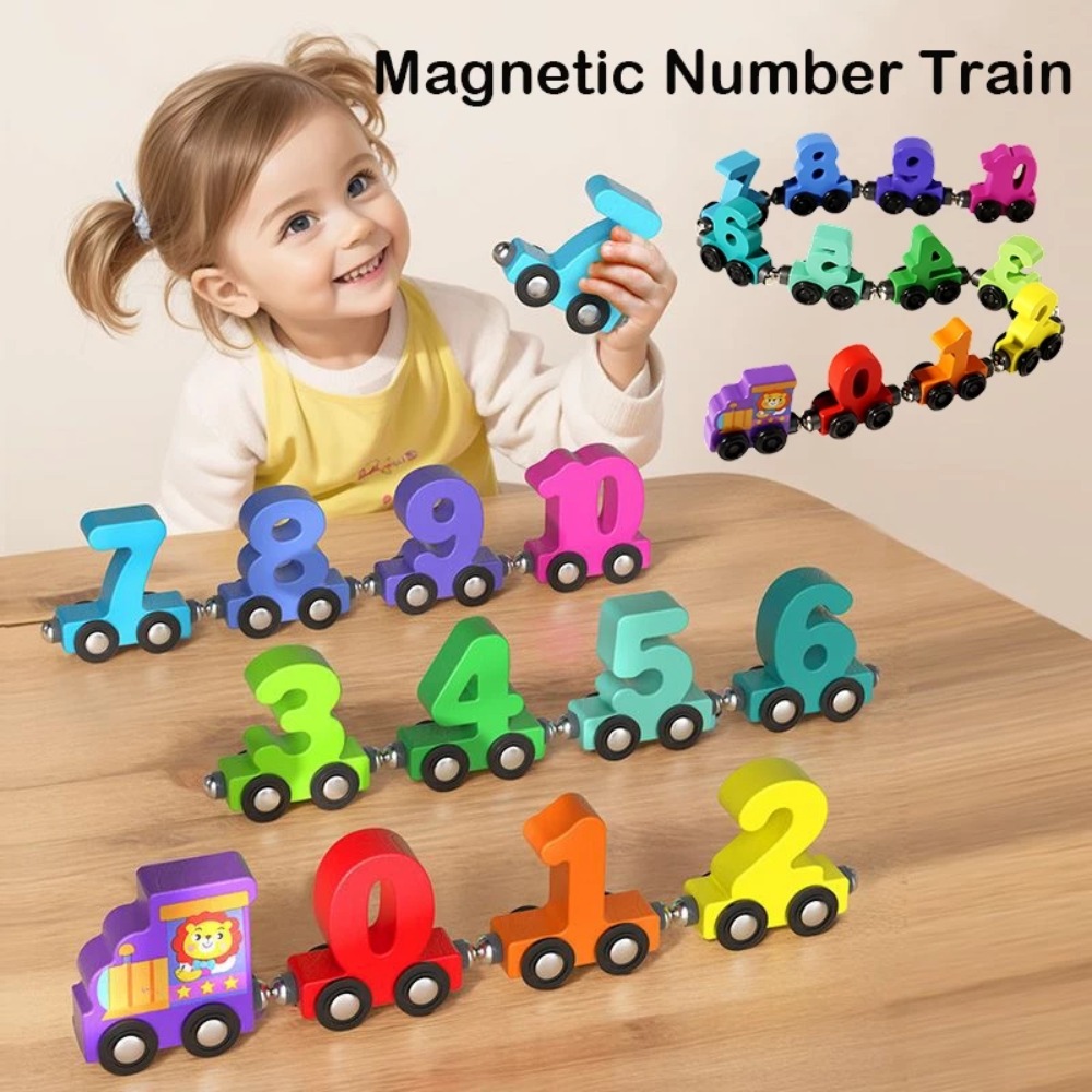 Kids Education Number - 1セット、0～10の数字が表示されるデジタル列車おもちゃ、カラフルな磁石付き、幼児向け知育玩具、デジタル列車レール組み立てセット、数字列車セット、子供向け。
