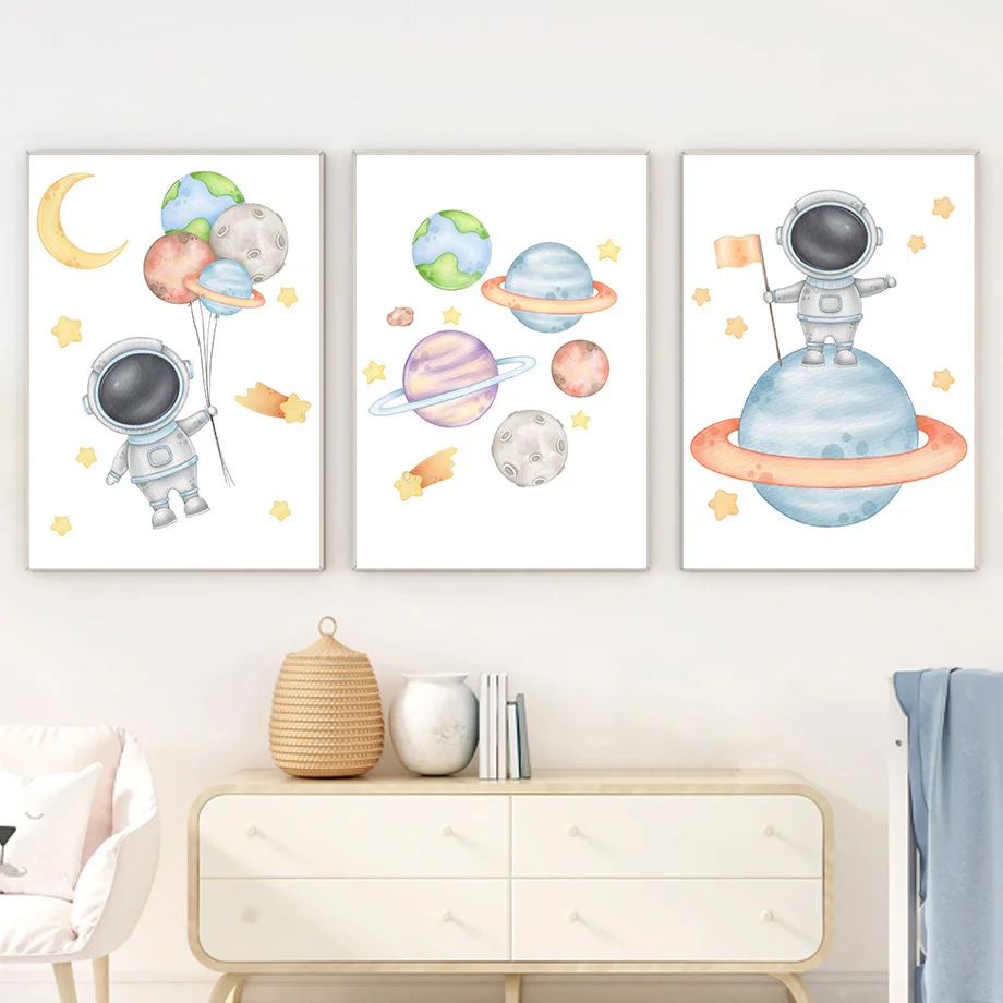Kids Education Name - 1枚入り--カスタムネームロケット宇宙飛行士アルファベットスペースウォールアートキャンバス - 子供男の子の部屋装飾用パーソナライズポスタープリントナンバーアート