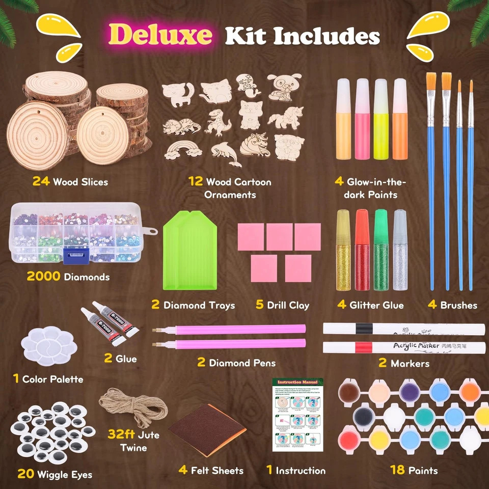 暗闇で光る木製ペイントキット、DIY未完成木製スライスアート - Kids Education Activities のレビューと価格